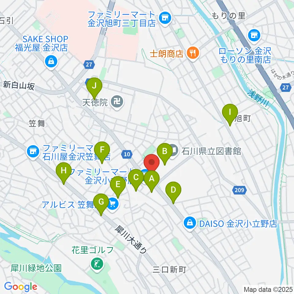 うつのみやカルチャーセンター小立野教室周辺のカフェ一覧地図