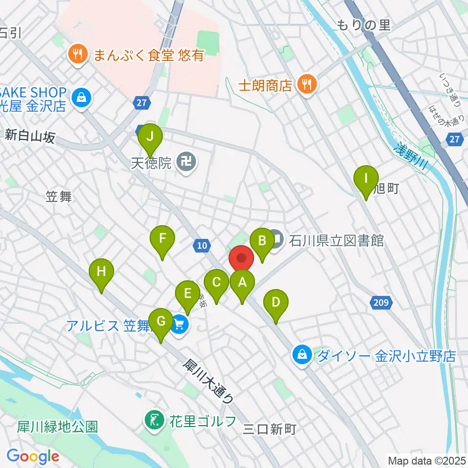 うつのみやカルチャーセンター小立野教室周辺のカフェ一覧地図
