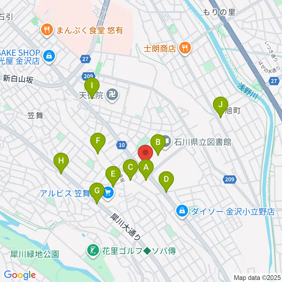 うつのみやカルチャーセンター小立野教室周辺のカフェ一覧地図