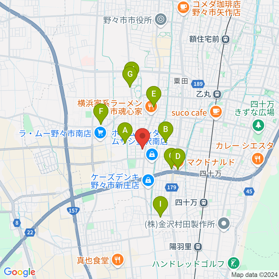 うつのみやカルチャーセンター野々市上林教室周辺のカフェ一覧地図