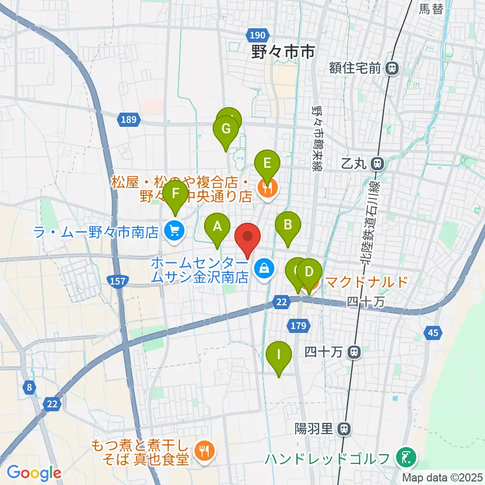 うつのみやカルチャーセンター野々市上林教室周辺のカフェ一覧地図