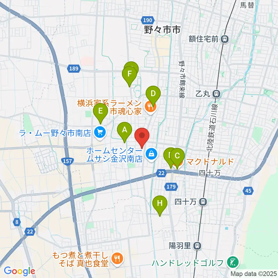 うつのみやカルチャーセンター野々市上林教室周辺のカフェ一覧地図