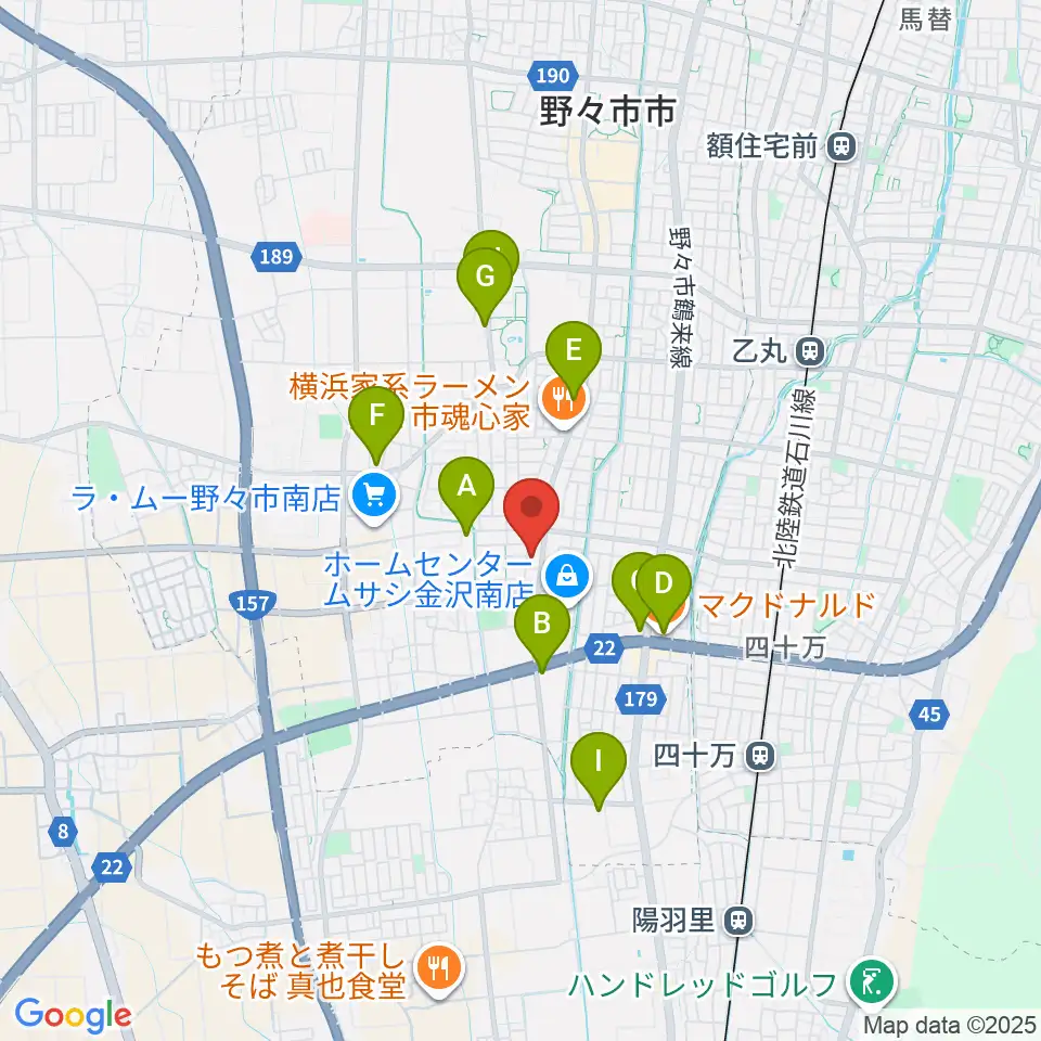 うつのみやカルチャーセンター野々市上林教室周辺のカフェ一覧地図