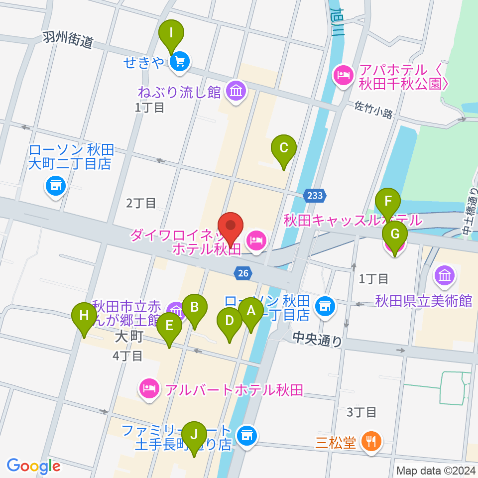 秋田クラブスウィンドル周辺のカフェ一覧地図