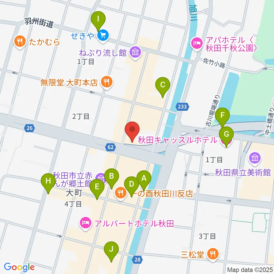 秋田クラブスウィンドル周辺のカフェ一覧地図