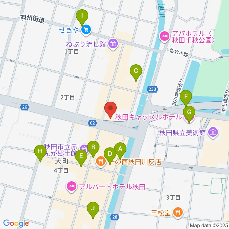 秋田クラブスウィンドル周辺のカフェ一覧地図