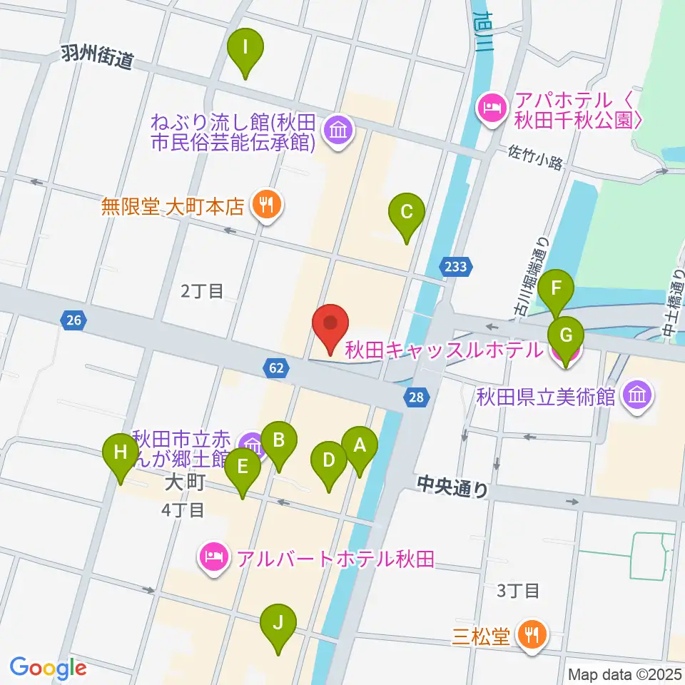 秋田クラブスウィンドル周辺のカフェ一覧地図