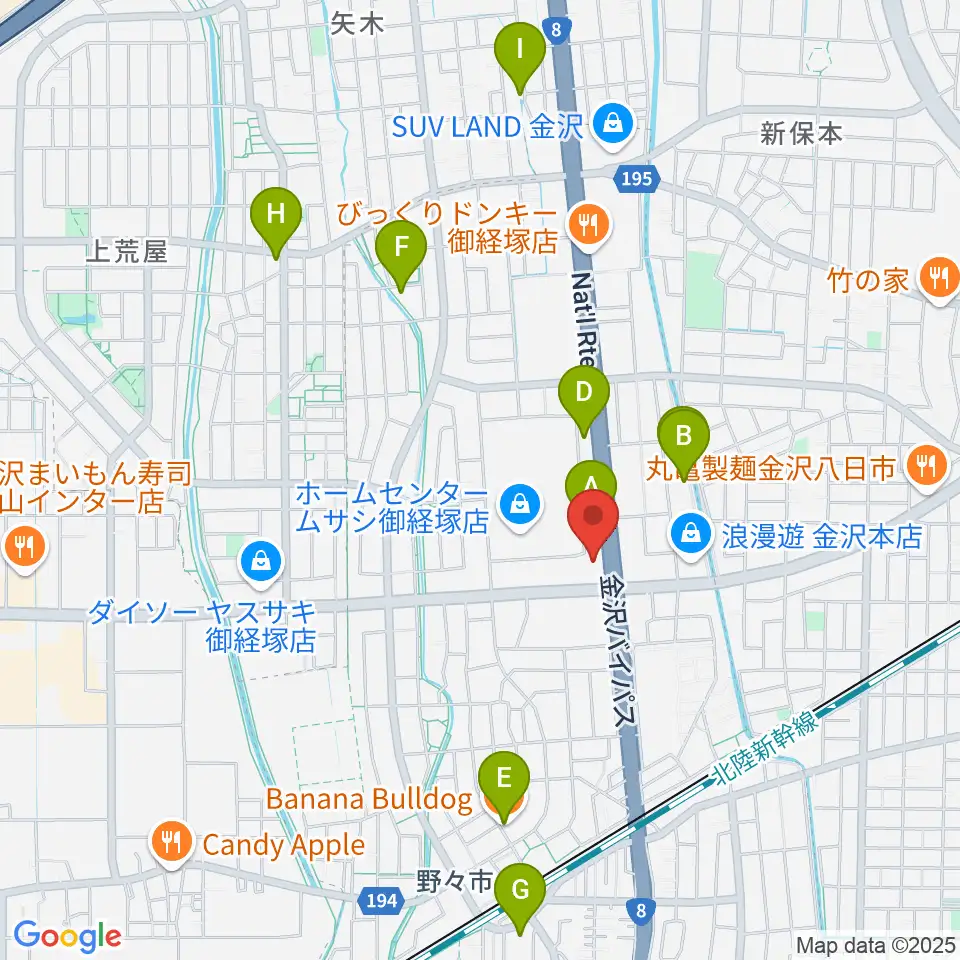 うつのみやミューズイン周辺のカフェ一覧地図