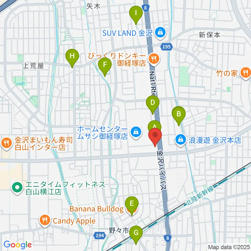 うつのみやミューズイン周辺のカフェ一覧地図