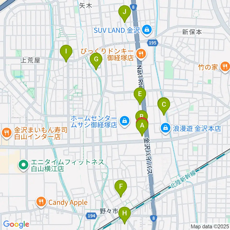 うつのみやミューズイン周辺のカフェ一覧地図