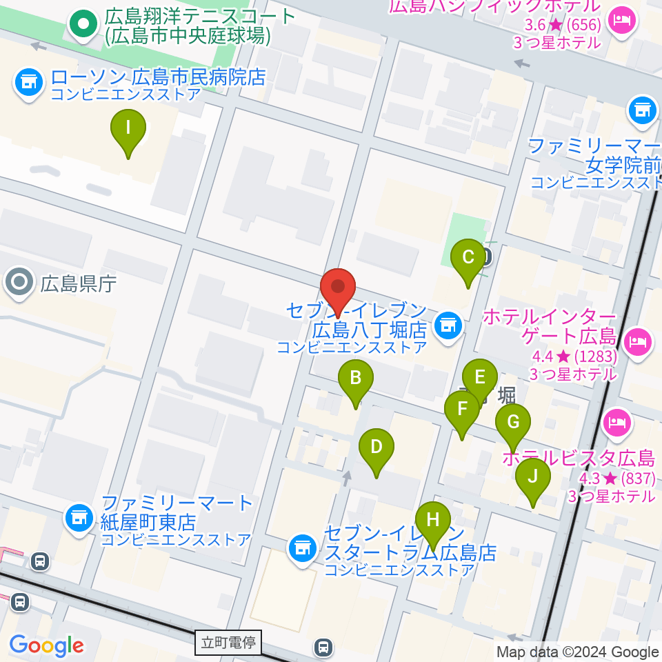 広島YMCA国際文化ホール周辺のカフェ一覧地図