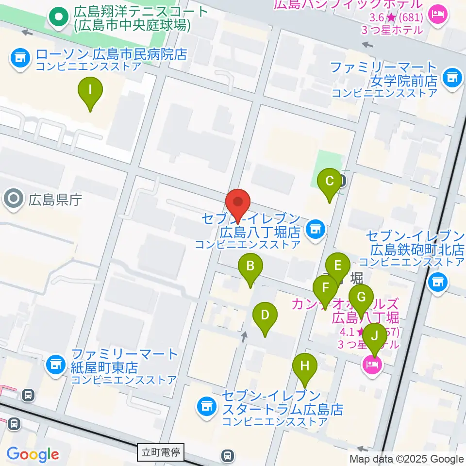 広島YMCA国際文化ホール周辺のカフェ一覧地図