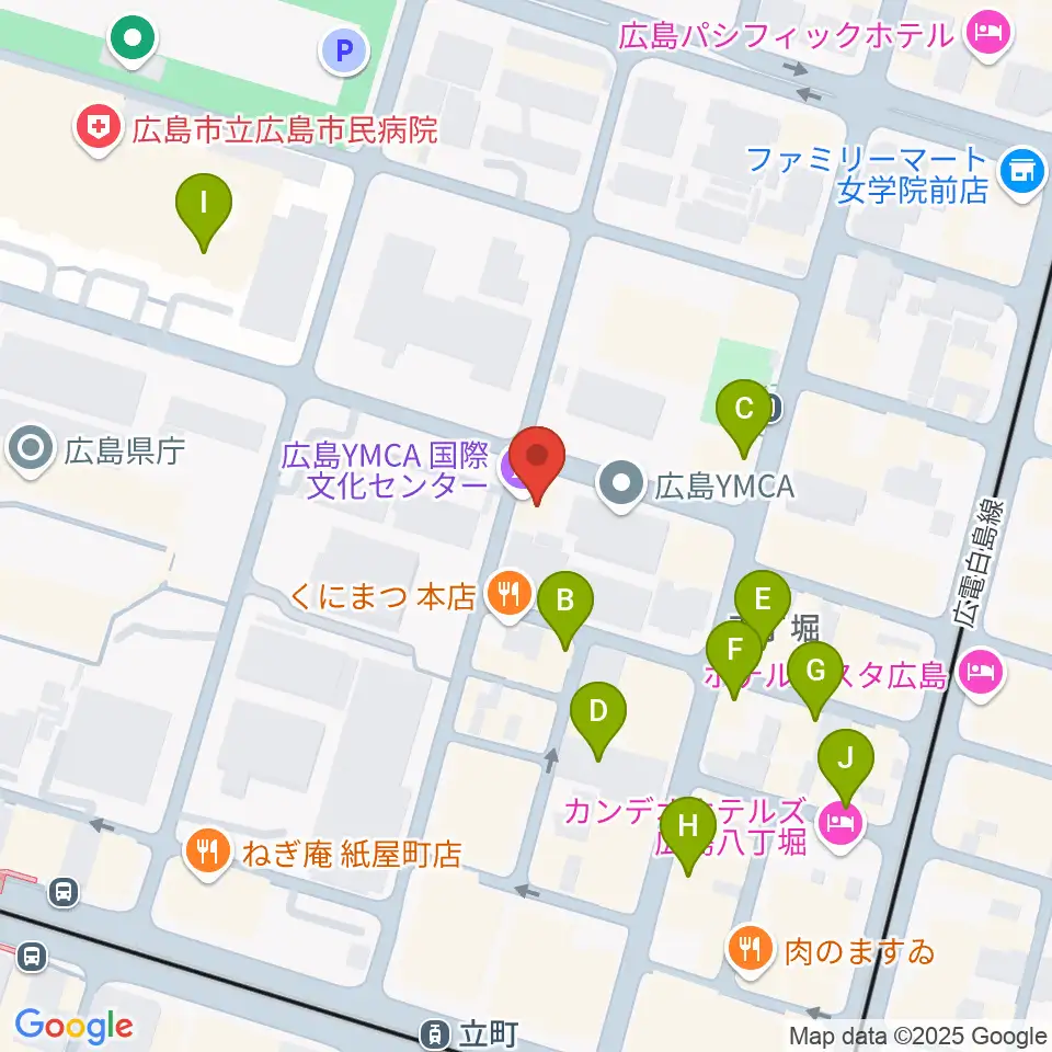 広島YMCA国際文化ホール周辺のカフェ一覧地図