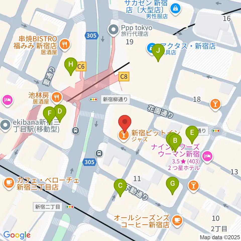 新宿Live Freak周辺のカフェ一覧地図