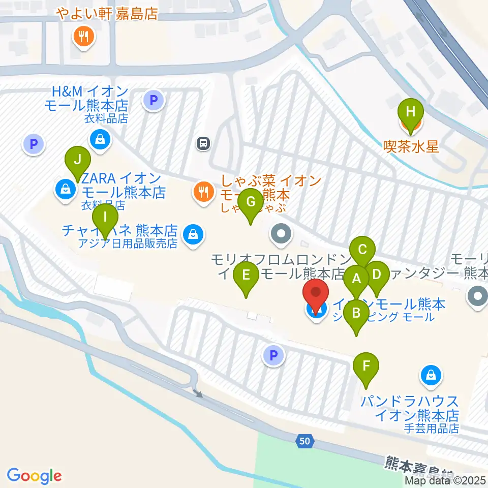JEUGIAカルチャーセンター イオンモール熊本周辺のカフェ一覧地図