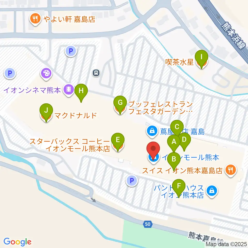 JEUGIAカルチャーセンター イオンモール熊本周辺のカフェ一覧地図