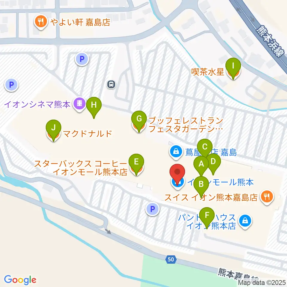 JEUGIAカルチャーセンター イオンモール熊本周辺のカフェ一覧地図