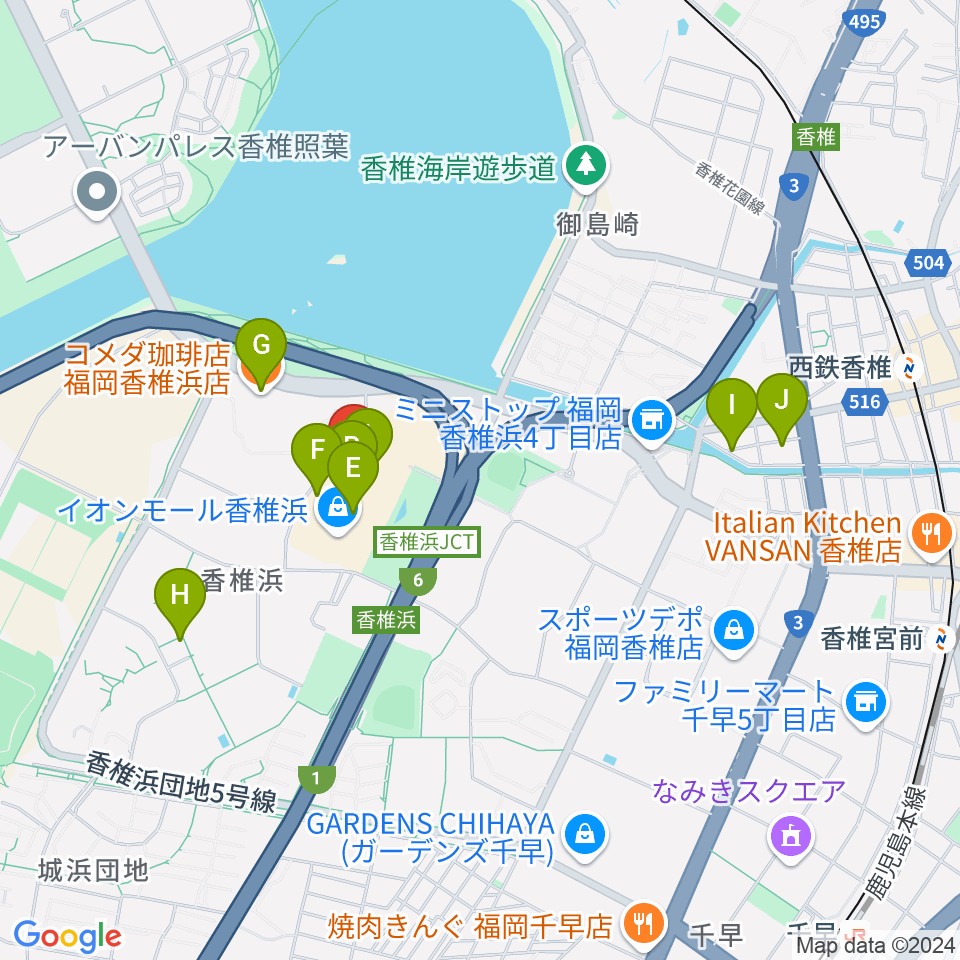 JEUGIAカルチャーセンター イオンモール香椎浜周辺のカフェ一覧地図