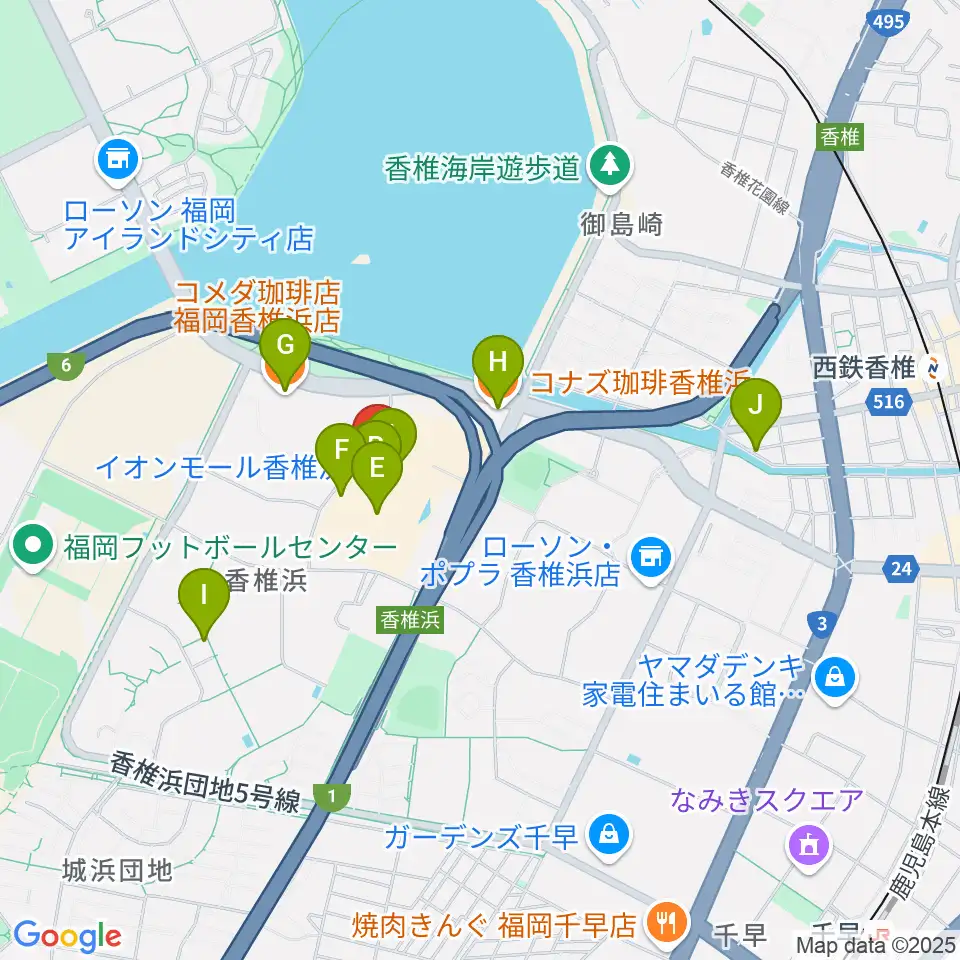 JEUGIAカルチャーセンター イオンモール香椎浜周辺のカフェ一覧地図