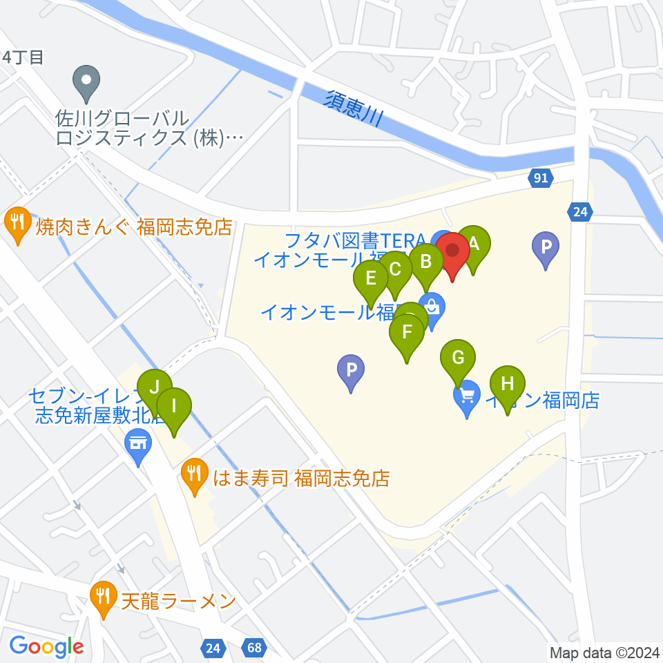 JEUGIAカルチャーセンター イオンモール福岡周辺のカフェ一覧地図