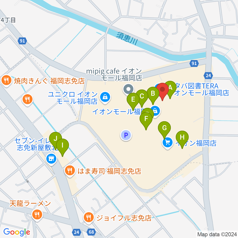 JEUGIAカルチャーセンター イオンモール福岡周辺のカフェ一覧地図