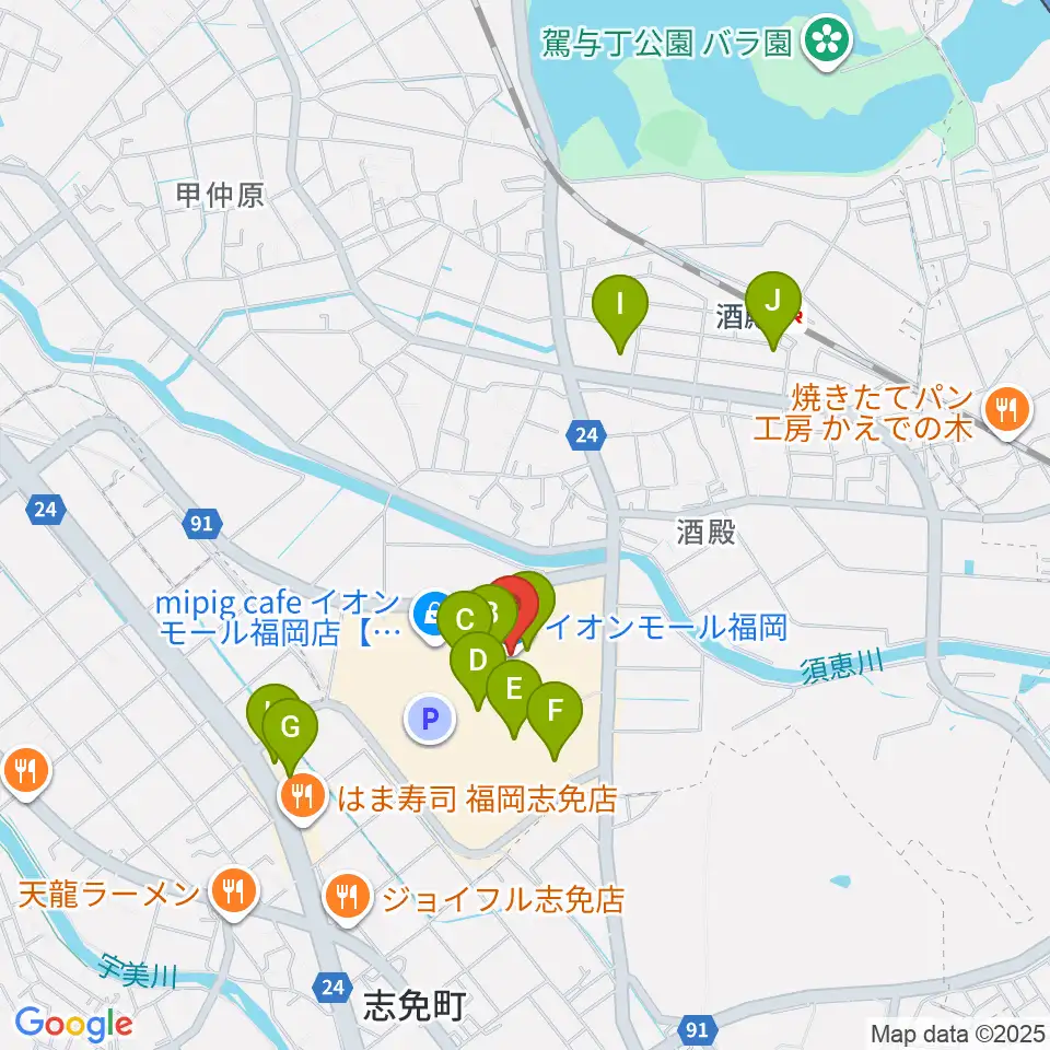 JEUGIAカルチャーセンター イオンモール福岡周辺のカフェ一覧地図