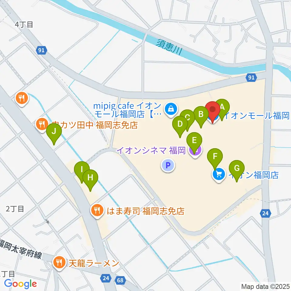 JEUGIAカルチャーセンター イオンモール福岡周辺のカフェ一覧地図