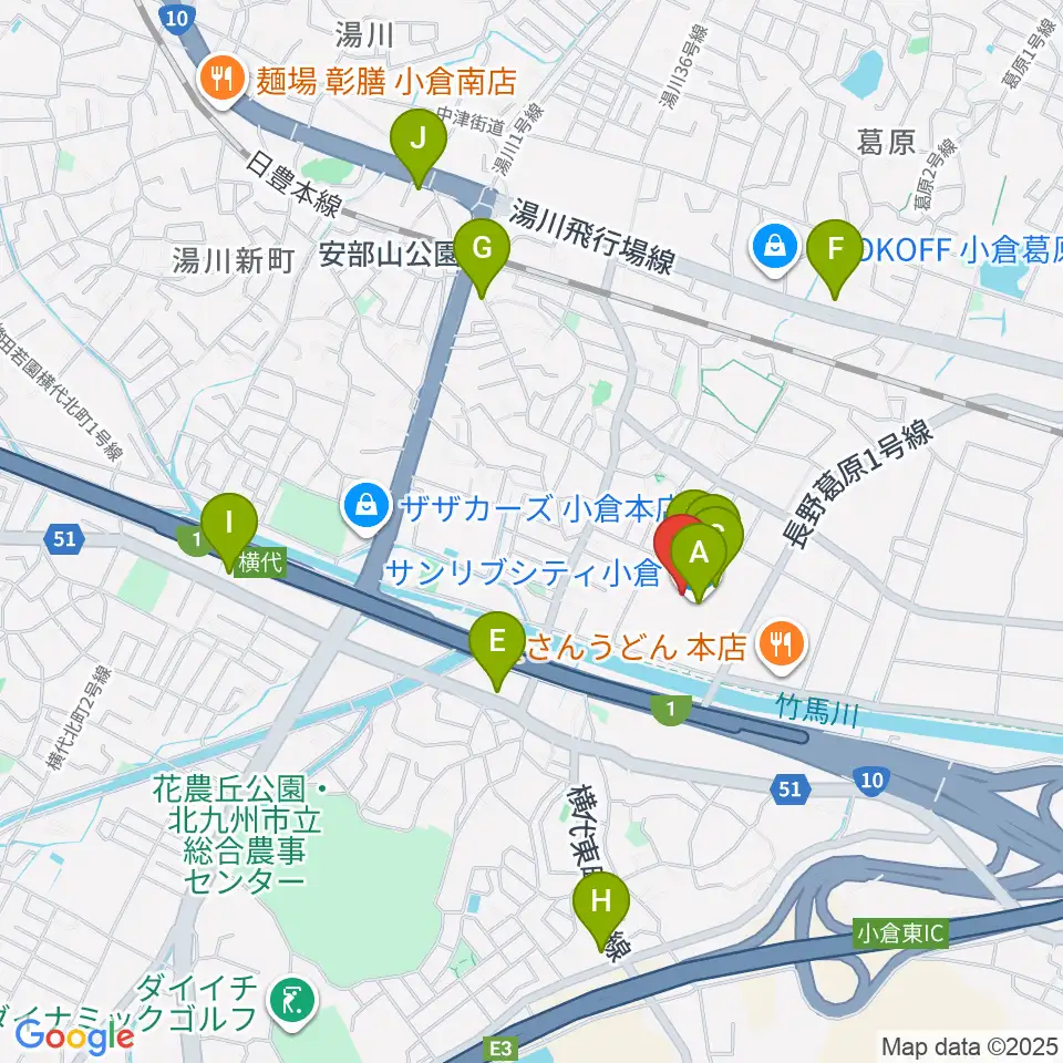 JEUGIAカルチャーセンター サンリブシティ小倉周辺のカフェ一覧地図
