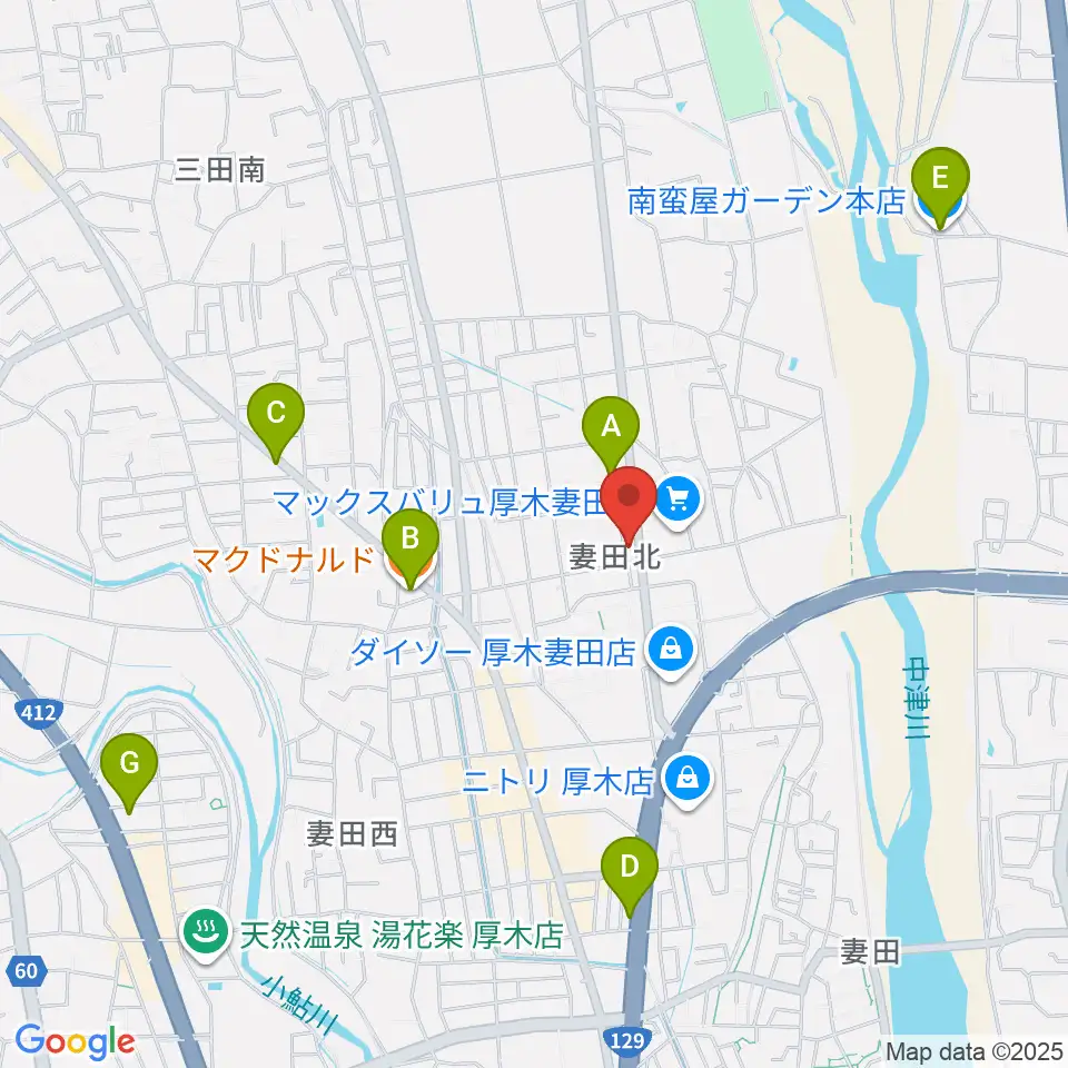 厚木楽器 アミ妻田周辺のカフェ一覧地図