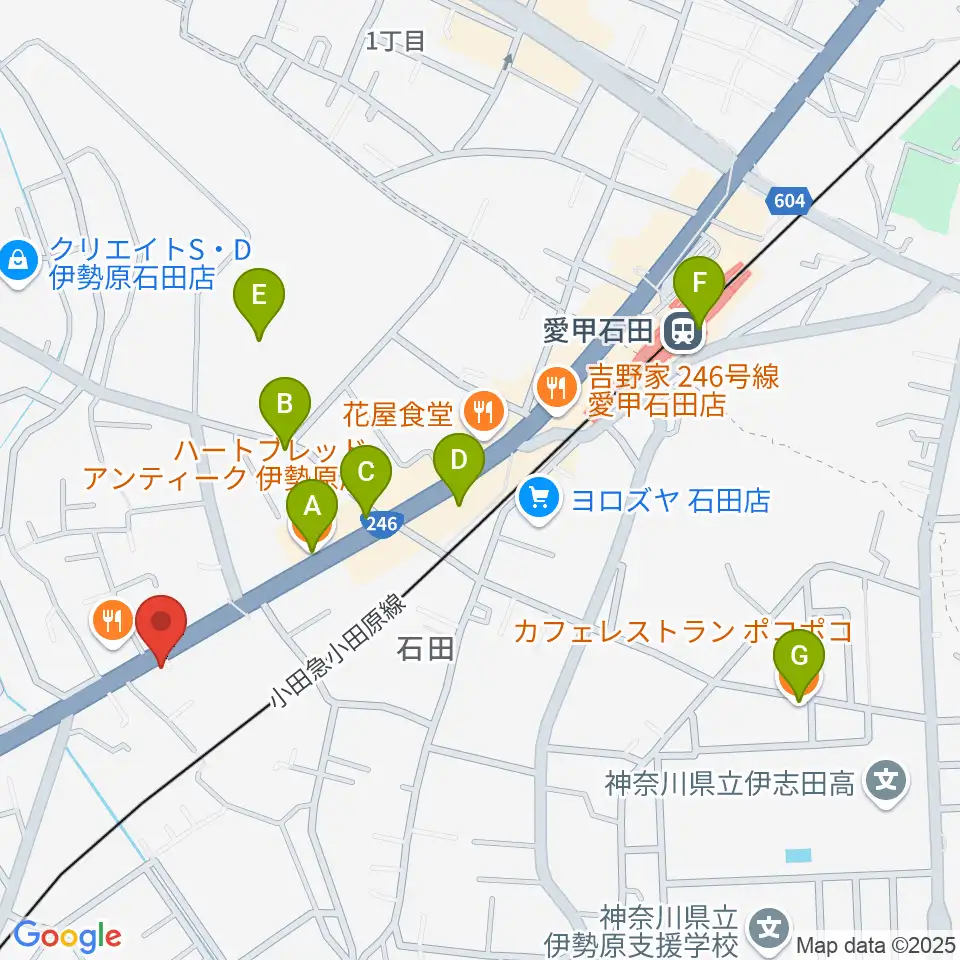 厚木楽器 アミ愛甲石田周辺のカフェ一覧地図