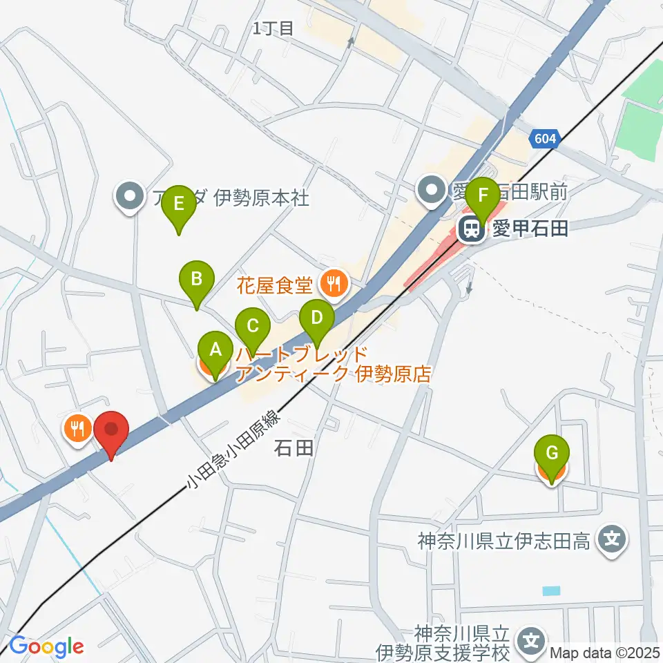 厚木楽器 アミ愛甲石田周辺のカフェ一覧地図
