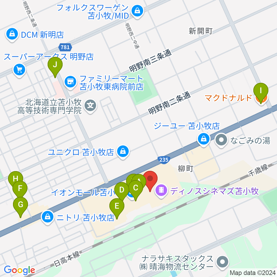 タワーレコード 苫小牧店周辺のカフェ一覧地図