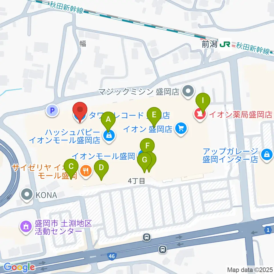 タワーレコード盛岡店周辺のカフェ一覧地図