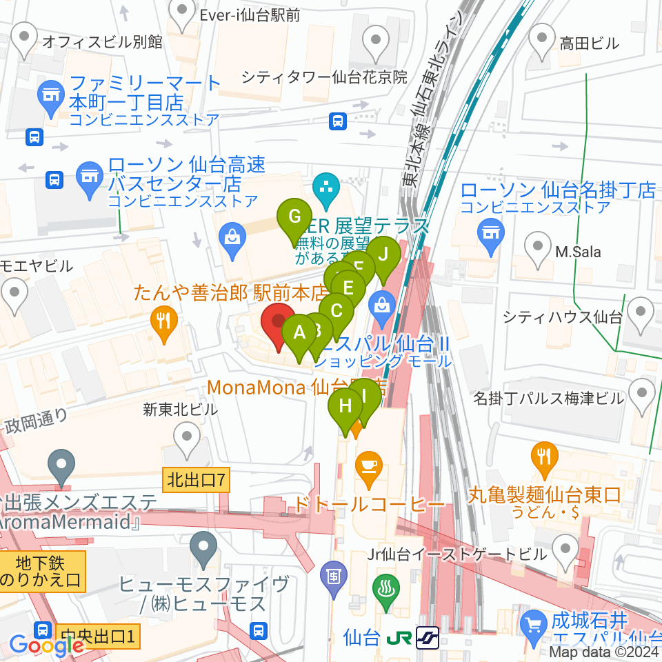 タワーレコード 仙台パルコ店周辺のカフェ一覧地図