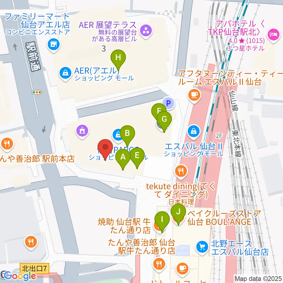 タワーレコード 仙台パルコ店周辺のカフェ一覧地図