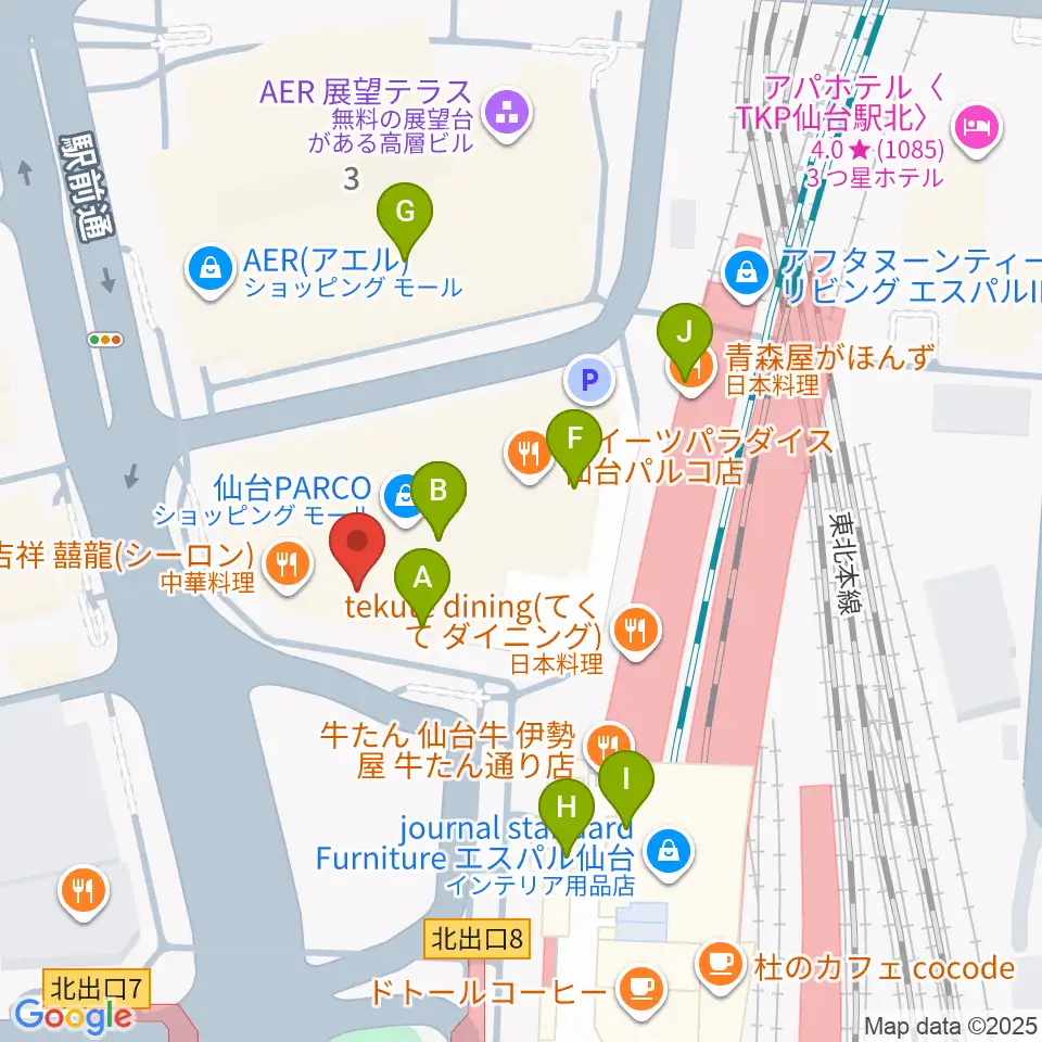 タワーレコード 仙台パルコ店周辺のカフェ一覧地図