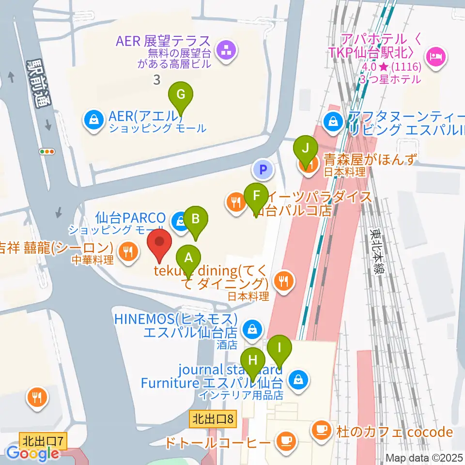 タワーレコード 仙台パルコ店周辺のカフェ一覧地図