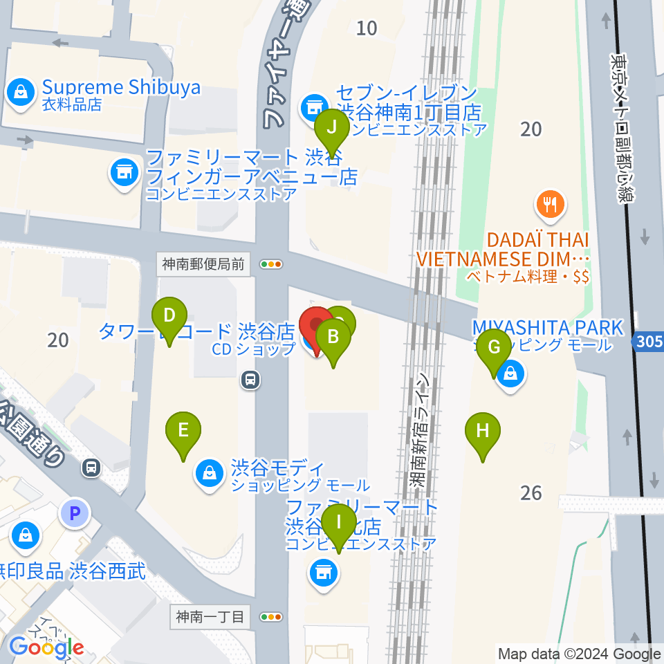 タワーレコード渋谷店周辺のカフェ一覧地図