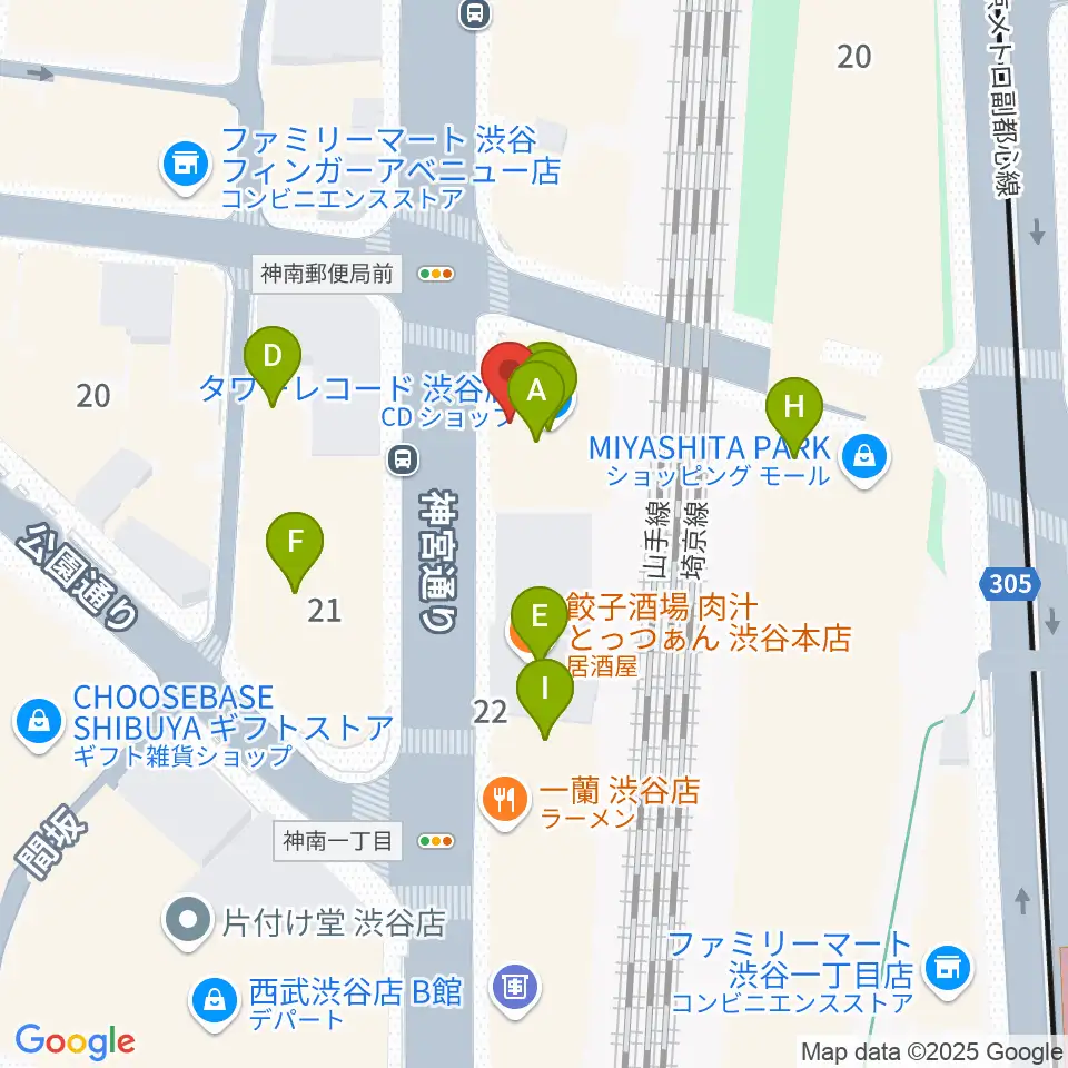 タワーレコード渋谷店周辺のカフェ一覧地図