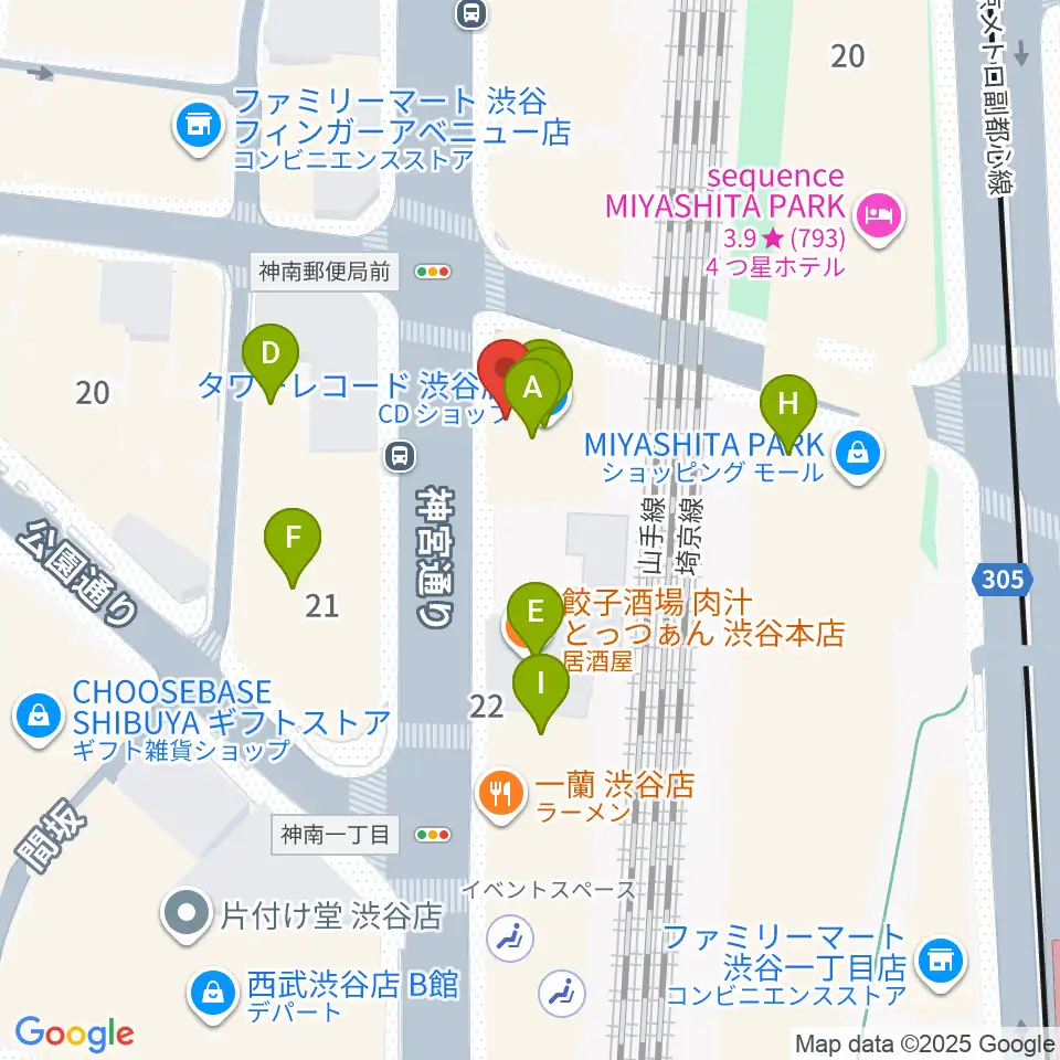 タワーレコード渋谷店周辺のカフェ一覧地図