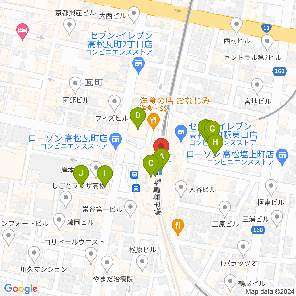 JEUGIAカルチャーセンター高松周辺のカフェ一覧地図