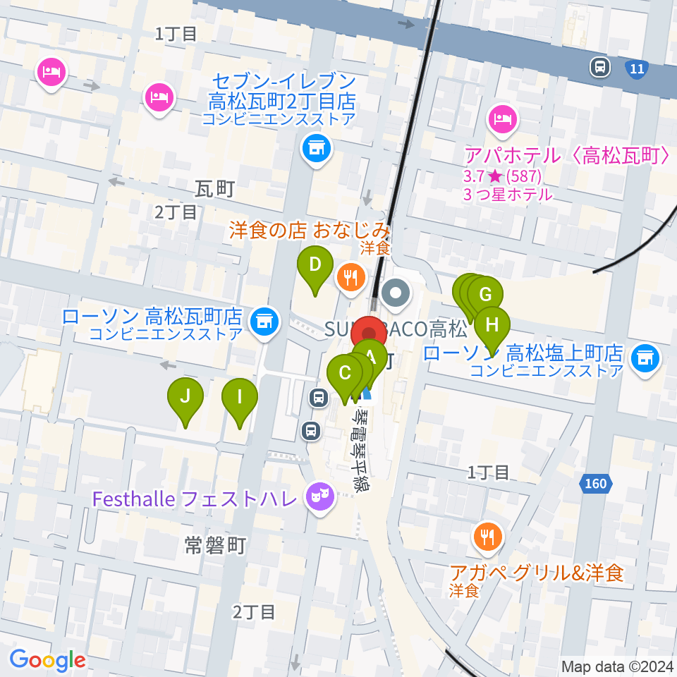 JEUGIAカルチャーセンター高松周辺のカフェ一覧地図