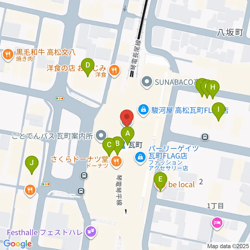 JEUGIAカルチャーセンター高松周辺のカフェ一覧地図