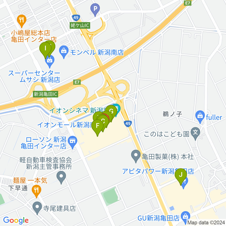 JEUGIAカルチャーセンター イオンモール新潟南周辺のカフェ一覧地図