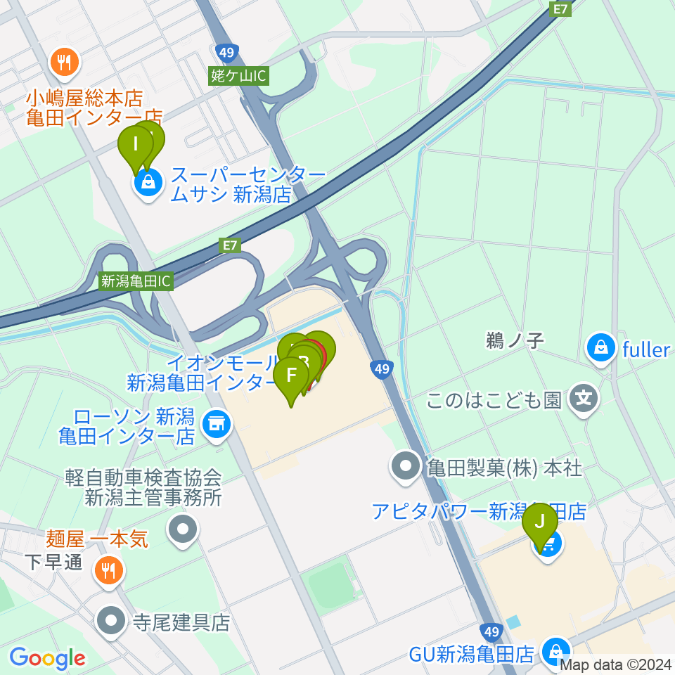 JEUGIAカルチャーセンター イオンモール新潟南周辺のカフェ一覧地図