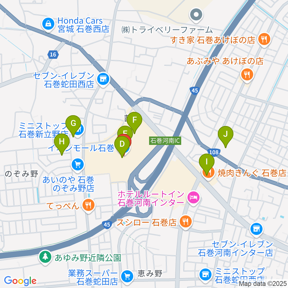 JEUGIAカルチャーセンター イオンモール石巻周辺のカフェ一覧地図