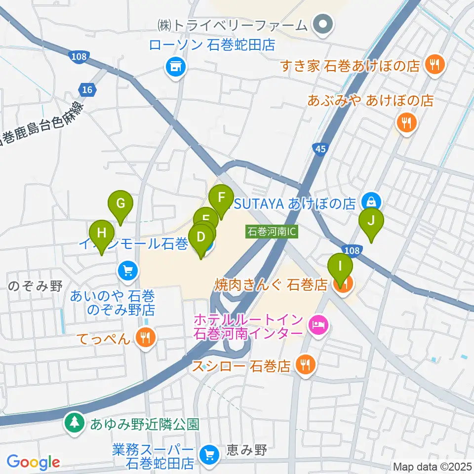 JEUGIAカルチャーセンター イオンモール石巻周辺のカフェ一覧地図