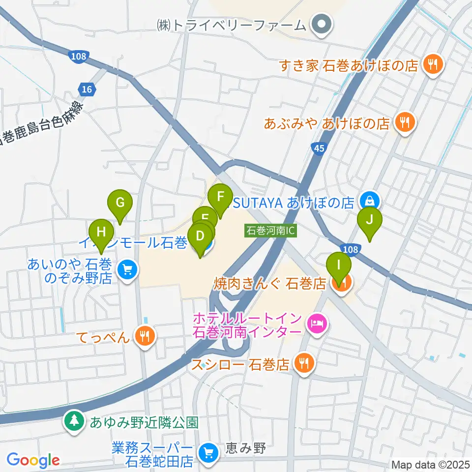 JEUGIAカルチャーセンター イオンモール石巻周辺のカフェ一覧地図