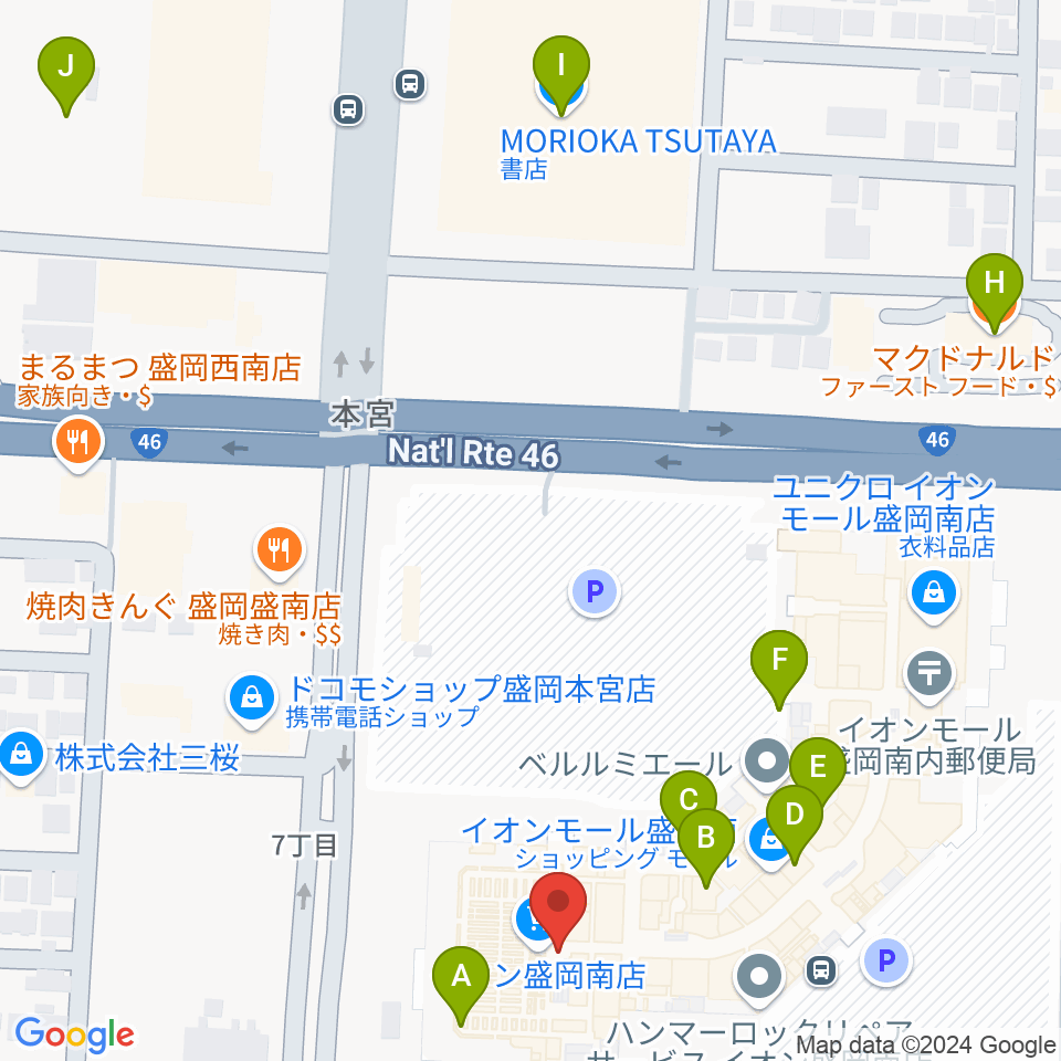 JEUGIAカルチャーセンター イオンモール盛岡南周辺のカフェ一覧地図