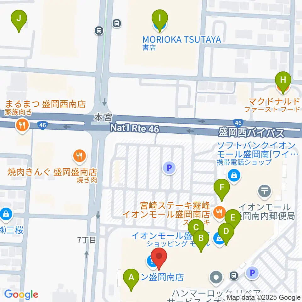 JEUGIAカルチャーセンター イオンモール盛岡南周辺のカフェ一覧地図
